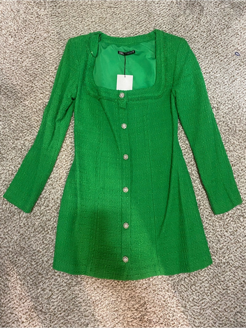 Green Textured Button-Front Women's Dress